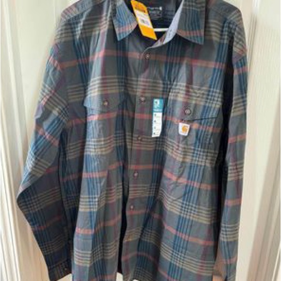 Carhartt Rugged Flex Relaxed Fit Lightweight Long Sleeve Plaid Shirt Night Blue - Picture 3 of 5